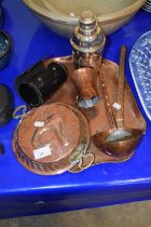 Mixed Lot: A silver plated cocktail shaker together with various copper wares and other items
