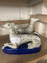 a pair of reproduction Staffordshire greyhound inkwells