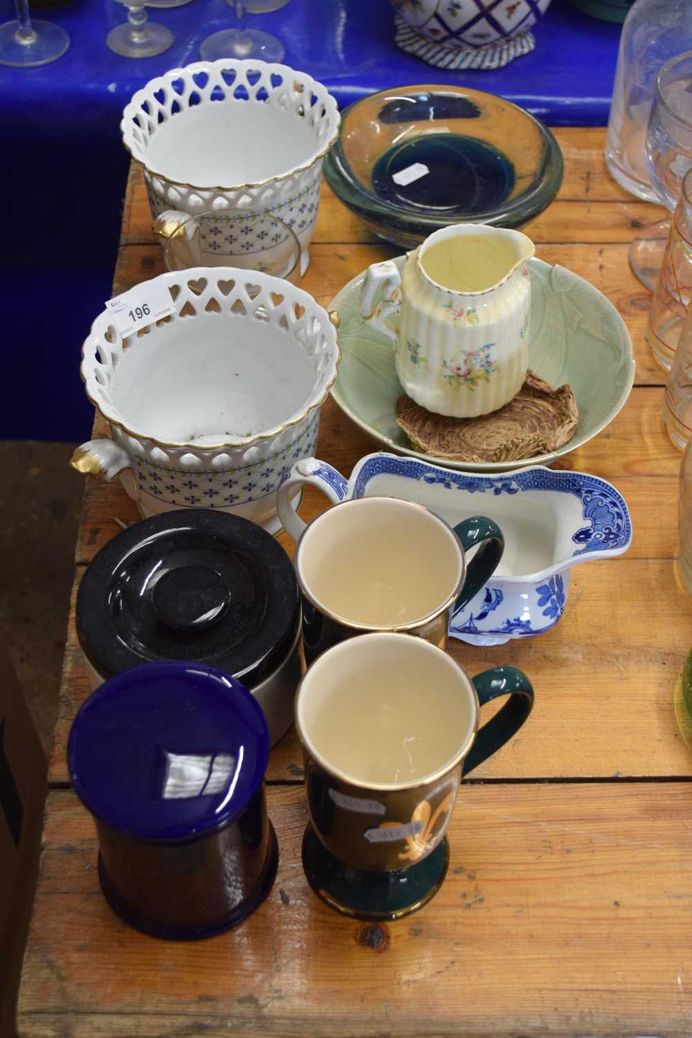 Mixed Lot: Small jardinieres, various tea wares, Mdina glass bowl etc