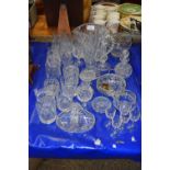 Mixed Lot: Various 20th Century cut clear glass drinking glasses, jugs, rose bowl, candlesticks etc