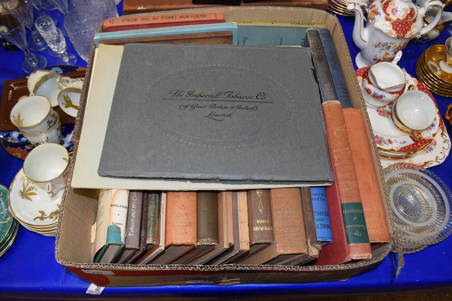 A box of books relating to tobacco and the tobacco industry