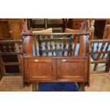 Late 19th Century mahogany combination wall shelf and cupboard with fretwork ends