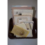 Box of CDV cards, vintage photographs, postcards etc