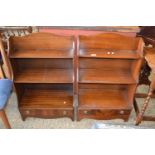 A pair of reproduction mahogany veneered waterfall bookcases of small proportions