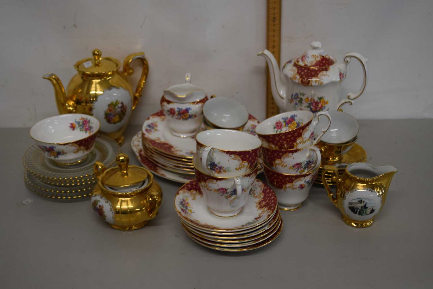 Mixed Lot: Tea wares comprising Paragon together with a gilt lustre continental coffee set and