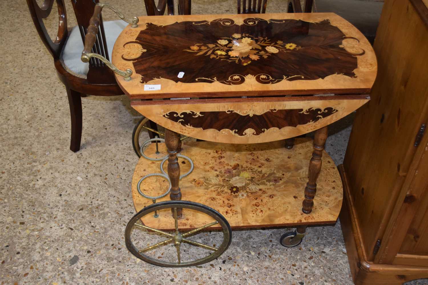 An Italian floral inlaid drinks trolley