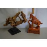 Mixed Lot: A modern Chinese resin model of a Tang horse together with an abstract burr wood