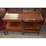 A pair of reproduction galleried top bedside cabinets with pull out slides