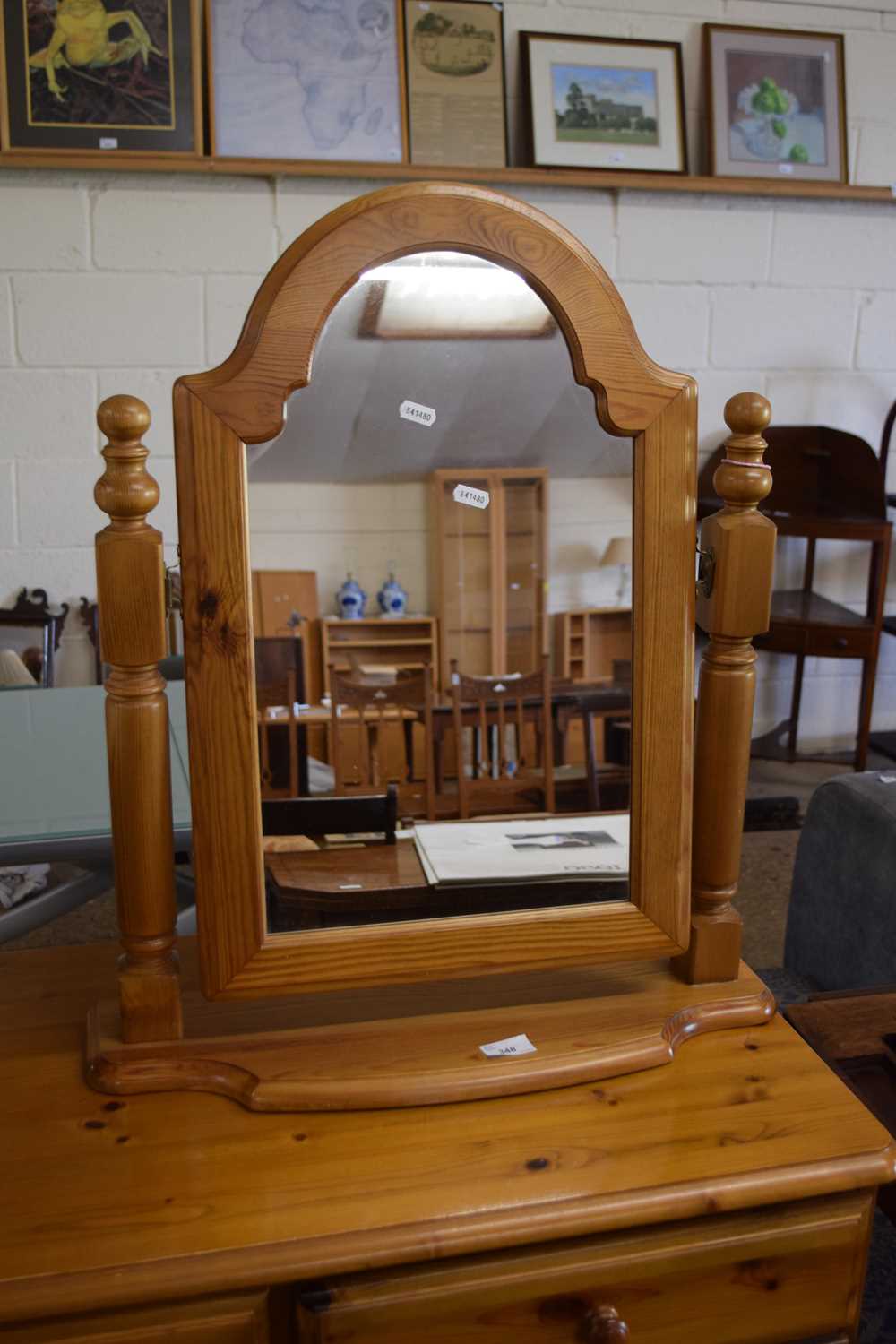 A pine dressing table mirror