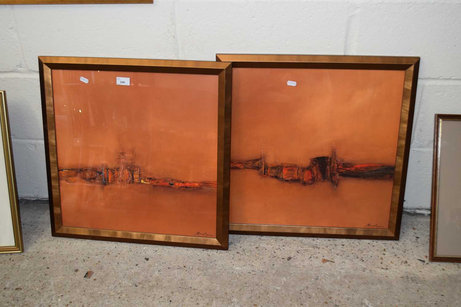 A pair of modern abstract prints, framed and glazed