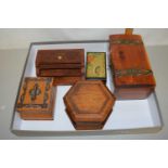 Box of various hardwood boxes, letter rack etc