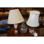 Mixed Lot: Two glass based table lamps and one other