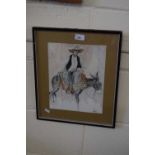 20th Century school study of a South American figure on donkey