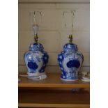 A pair of modern Oriental blue and white table lamps