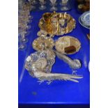 Mixed Lot: Various silver plated wares to include chamber stick, table lighters, model pheasants