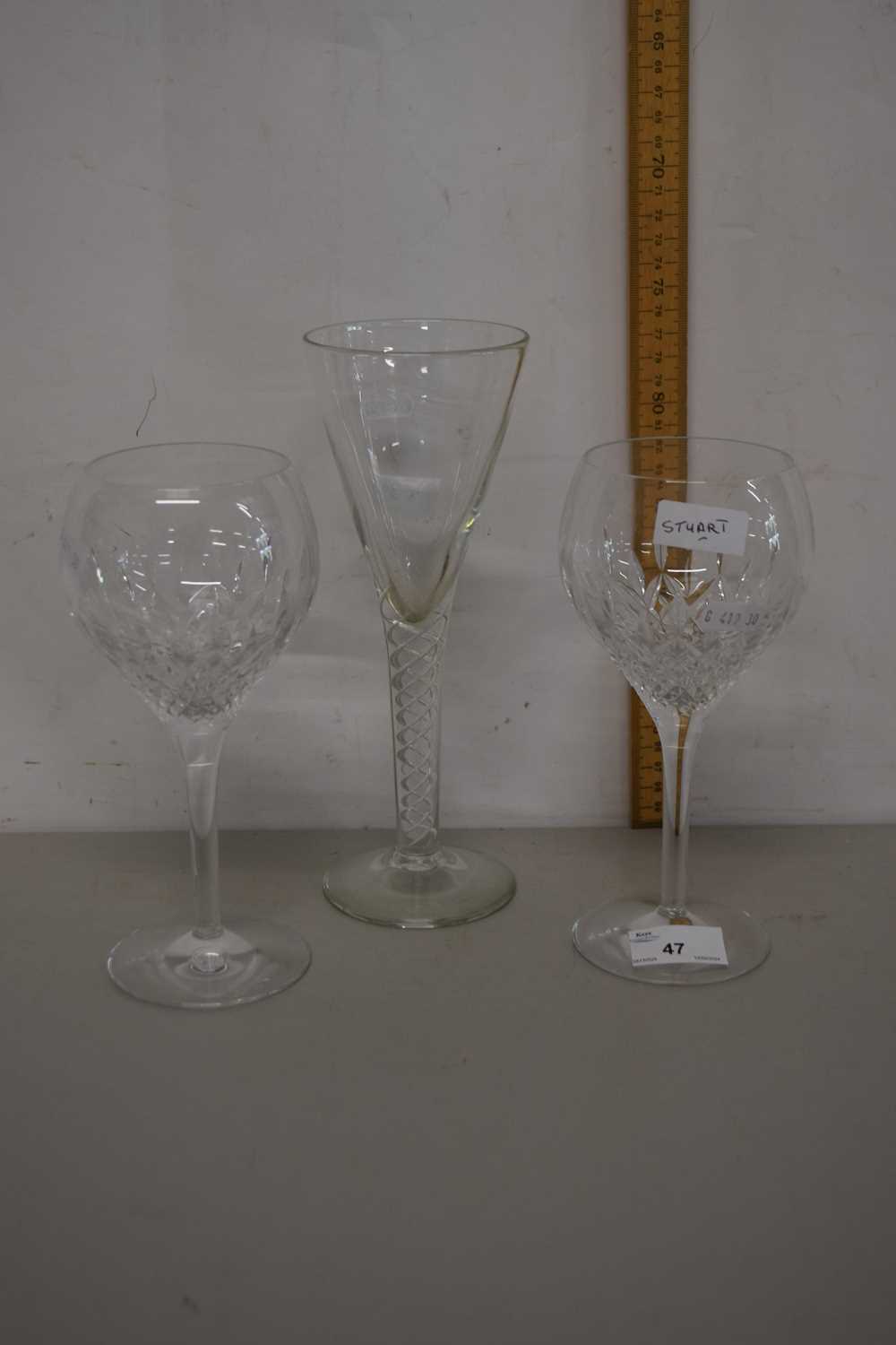 Two large Stuart crystal wine glasses plus one other (3)