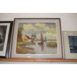 20th Century continental school study of riverside scene, oil on canvas, indistinctly signed