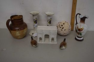 Mixed Lot: Doulton jug, various candlesticks, model of Marble Arch etc