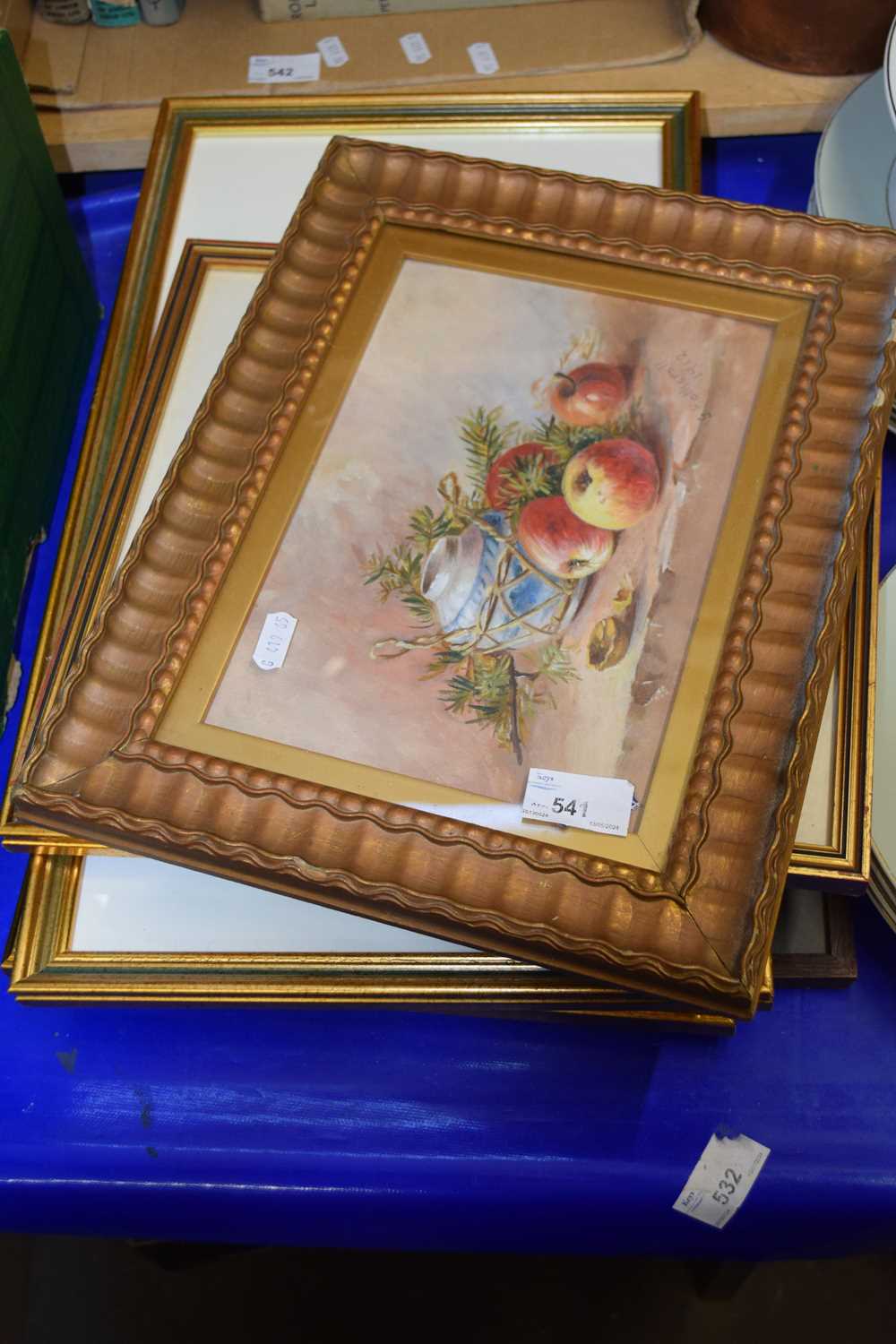 Mixed Lot: Pictures to include a still life study of fruit signed Hothersll dated 1912 together with