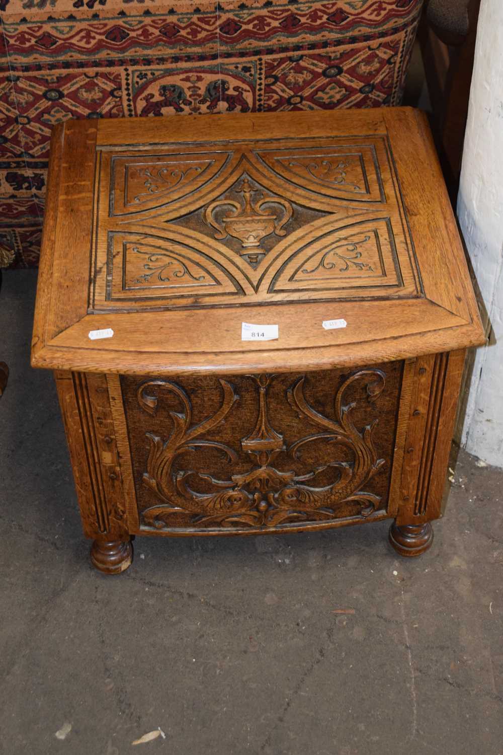 Late 19th Century carved oak box commode