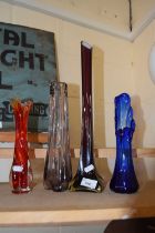 Four contemporary glass vases