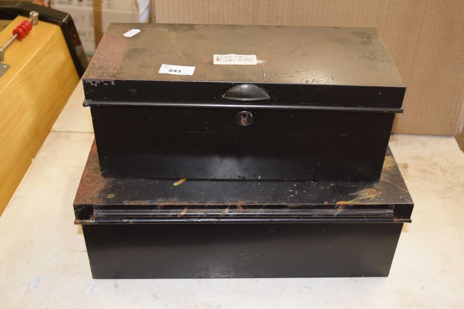 Two metal deed boxes