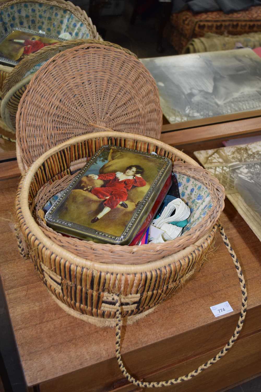 A sewing basket and contents