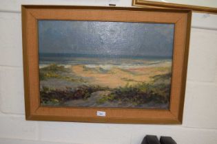 Abstract coastal landscape, oil on board, framed