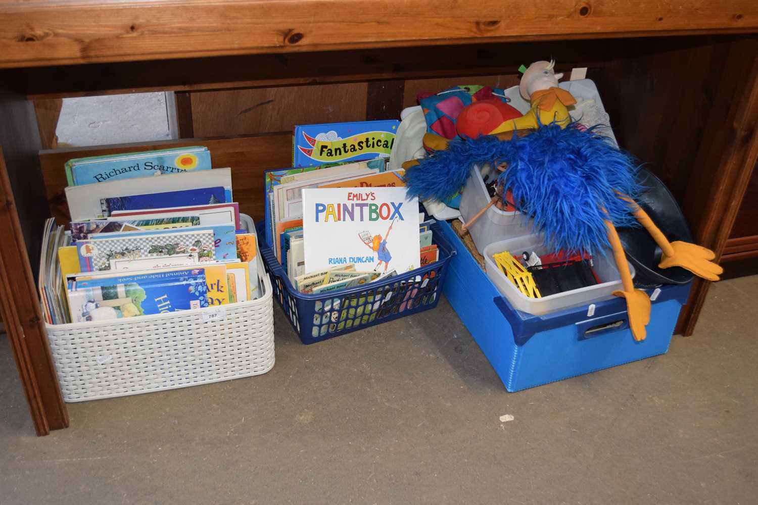 Three boxes of various children's books, toys etc