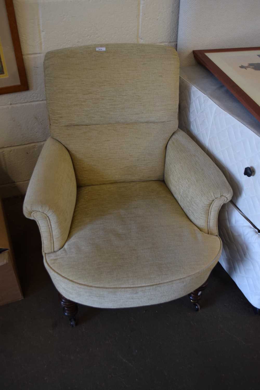 Victorian oatmeal upholstered armchair