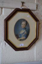 Coloured portrait print in octagonal frame