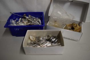 Mixed Lot: Three boxes of various cutlery, cruet sets etc