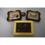Mixed Lot: Pair of Victorian small sand work pictures together with a further lacquered mixed