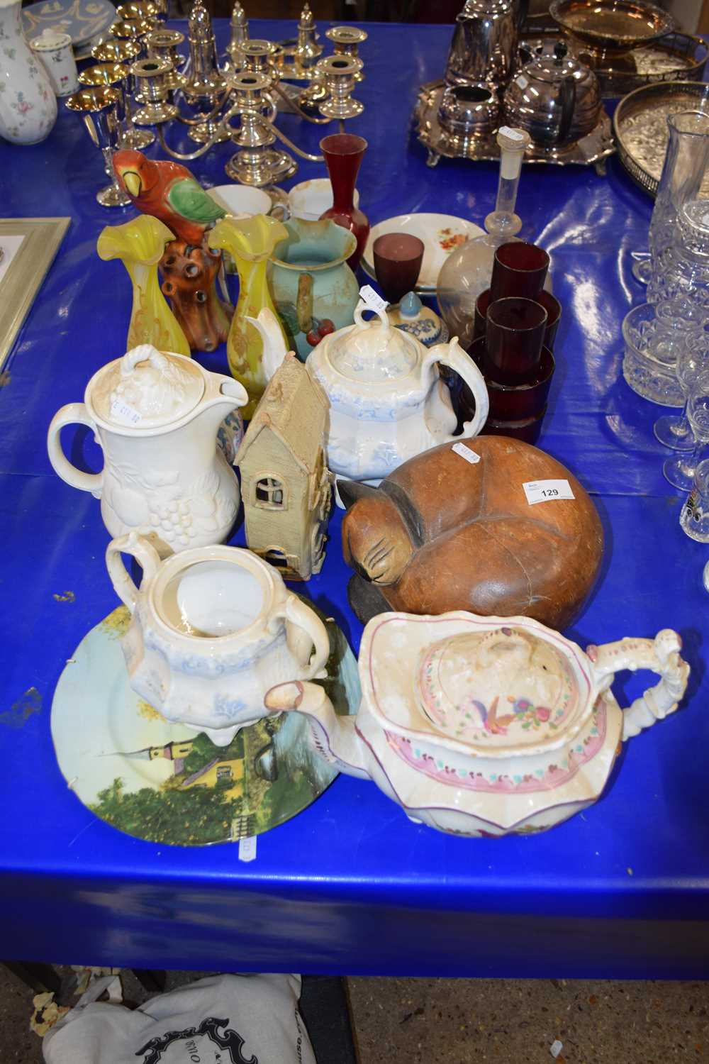 Mixed Lot: Ceramics and glass to include various vases, model parrot, Victorian lustre teapot and
