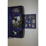 A case of various assorted costume jewellery, wristwatches etc