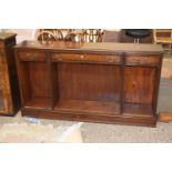 Reproduction mahogany veneered open front bookcase cabinet with three drawers