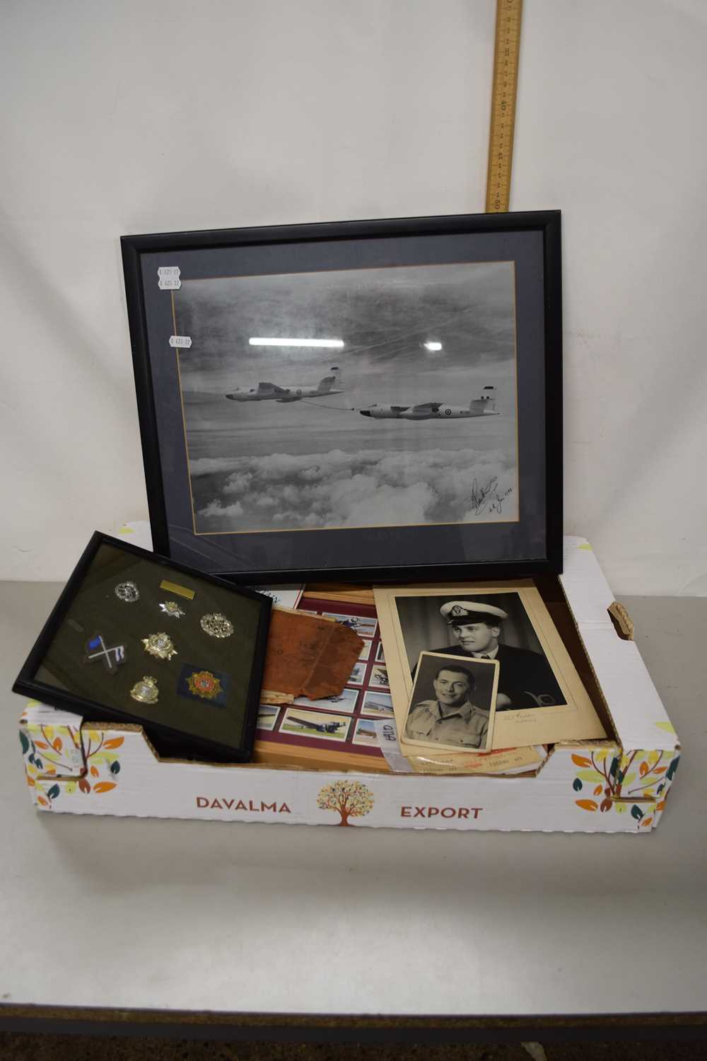 Mixed Lot: Framed RAF badges, framed cigarette cards, RAF Battle of Britain 50th Anniversary