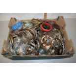 A large box of various costume jewellery bangles