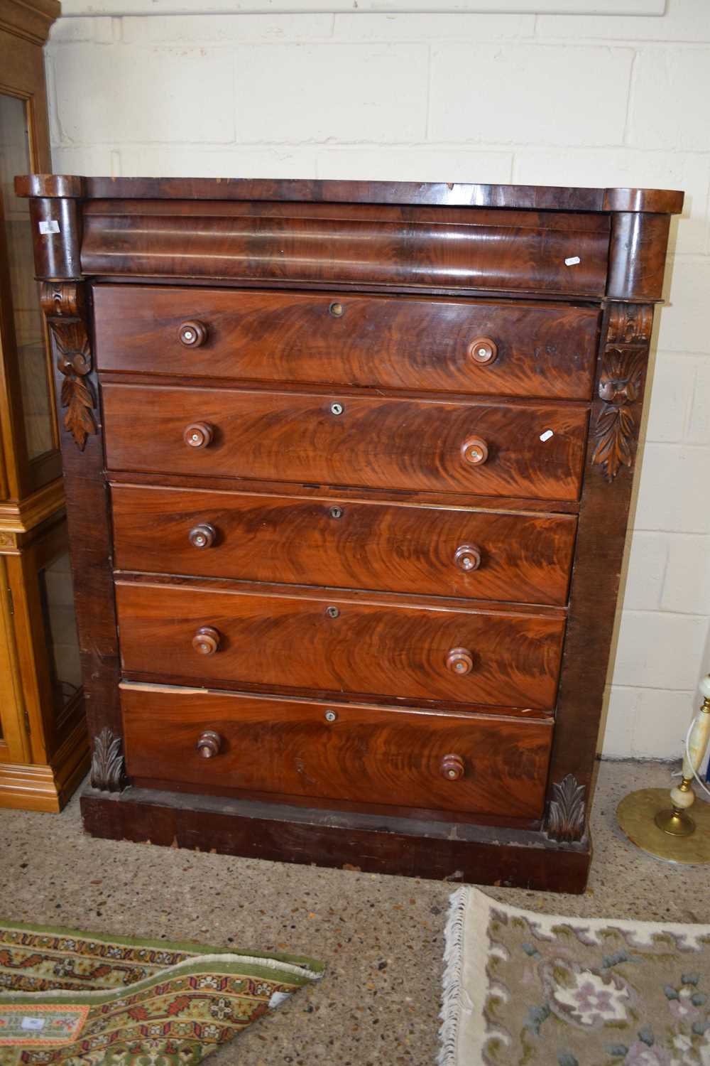 A large Victorian mahogany five drawer chest for repair