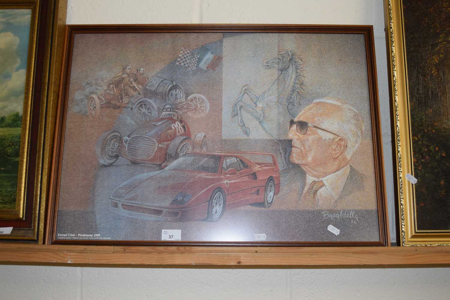 A Ferrari Club coloured print, framed and glazed