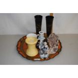 Mixed Lot: Decorated serving tray, pair of ebonised metal vases and other assorted items