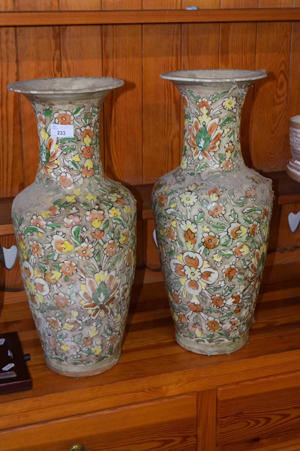 A pair of large floral decorated vases, possibly of Turkish origin