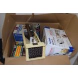 Box of various kitchen utensils and other items