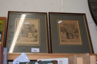 Pair of monochrome engravings Norwich Gates