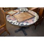 Modern extending pedestal dining table with painted decoration