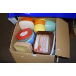 Large box containing a quantity of plastic kitchen ware