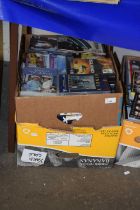Large box containing a quantity of videos and DVD's