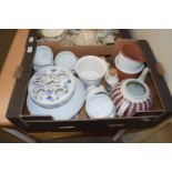 Box containing a quantity of ceramics, bowls, jugs, large teapot (no lid) etc