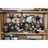 Quantity of metal wares and white metal wares, candelabra, jugs, model of a swan etc