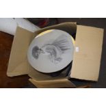 Box of various assorted picture frames, oval charcoal portrait etc